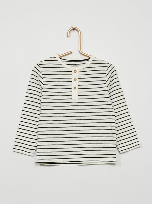 T-shirt estampada com gola tunisina - Kiabi