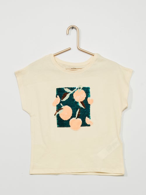 T-shirt estampada com lantejoulas reversíveis - Kiabi