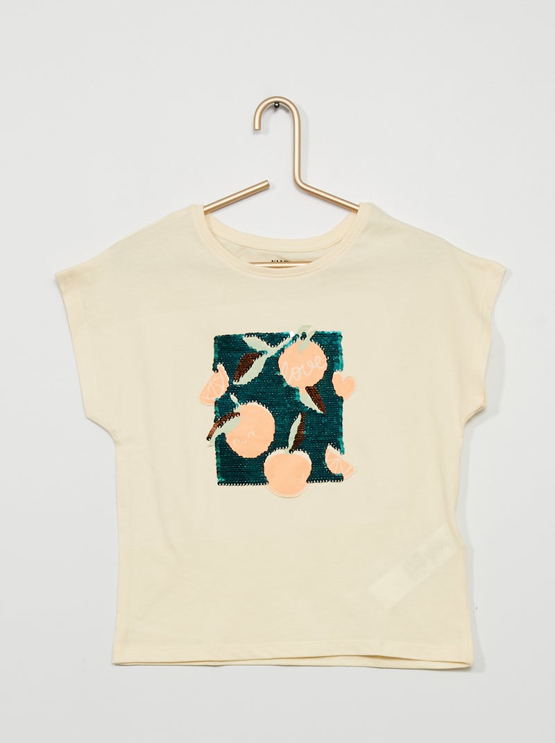 T-shirt estampada com lantejoulas reversíveis BRANCO - Kiabi