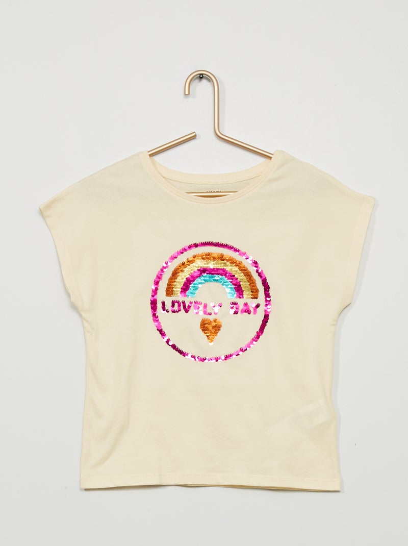 T-shirt estampada com lantejoulas reversíveis BRANCO - Kiabi