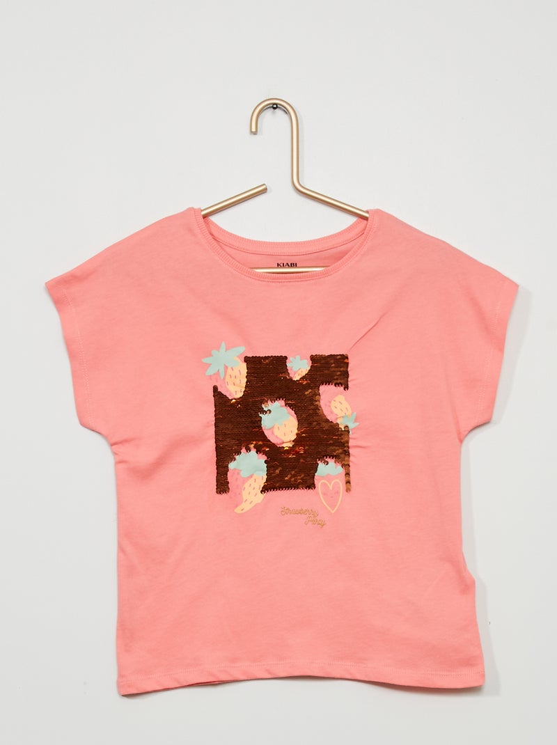 T-shirt estampada com lantejoulas reversíveis ROSA - Kiabi