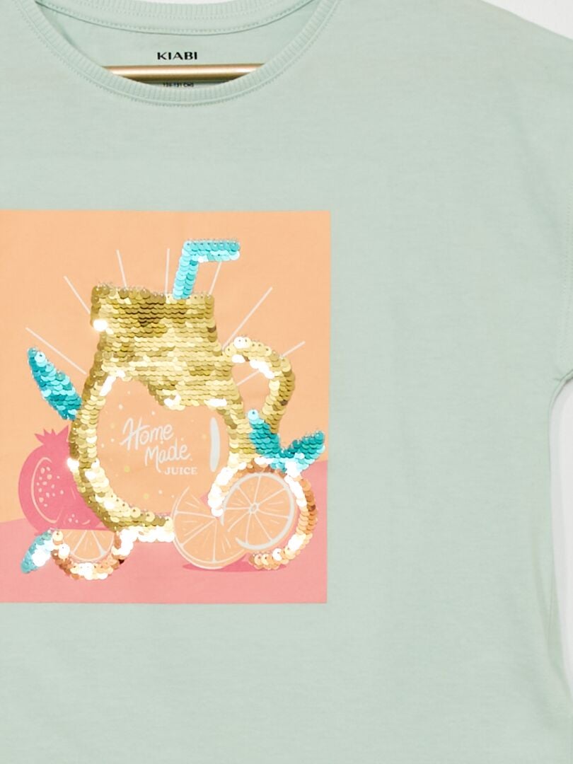 T-shirt estampada com lantejoulas reversíveis VERDE - Kiabi
