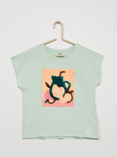 T-shirt estampada com lantejoulas reversíveis - Kiabi