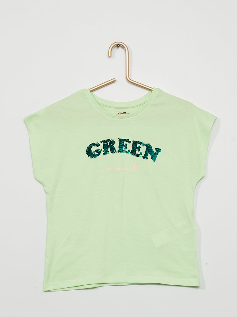 T-shirt estampada com lantejoulas reversíveis VERDE - Kiabi