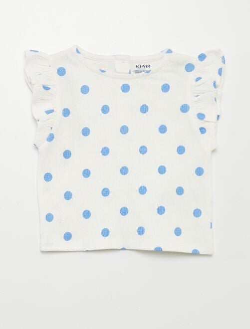 T-shirt estampada com mangas com folhos - Kiabi