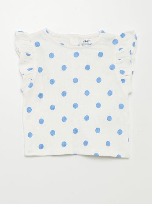 T-shirt estampada com mangas com folhos - Kiabi