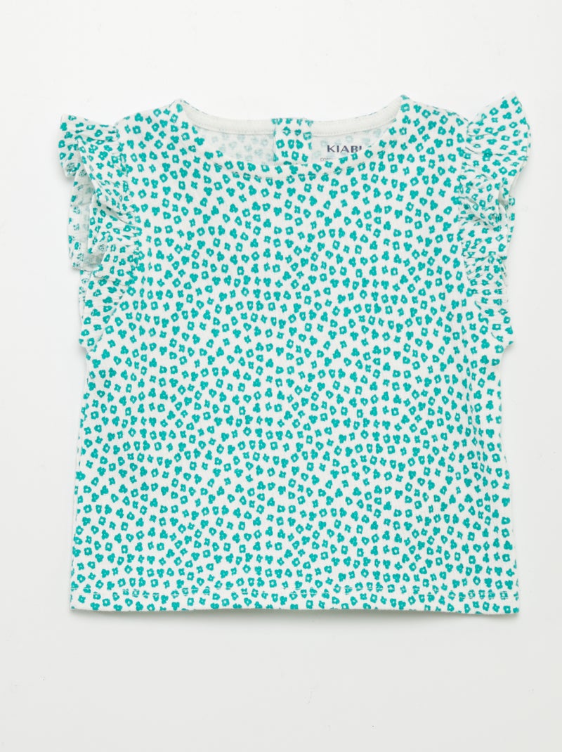 T-shirt estampada com mangas com folhos BRANCO - Kiabi