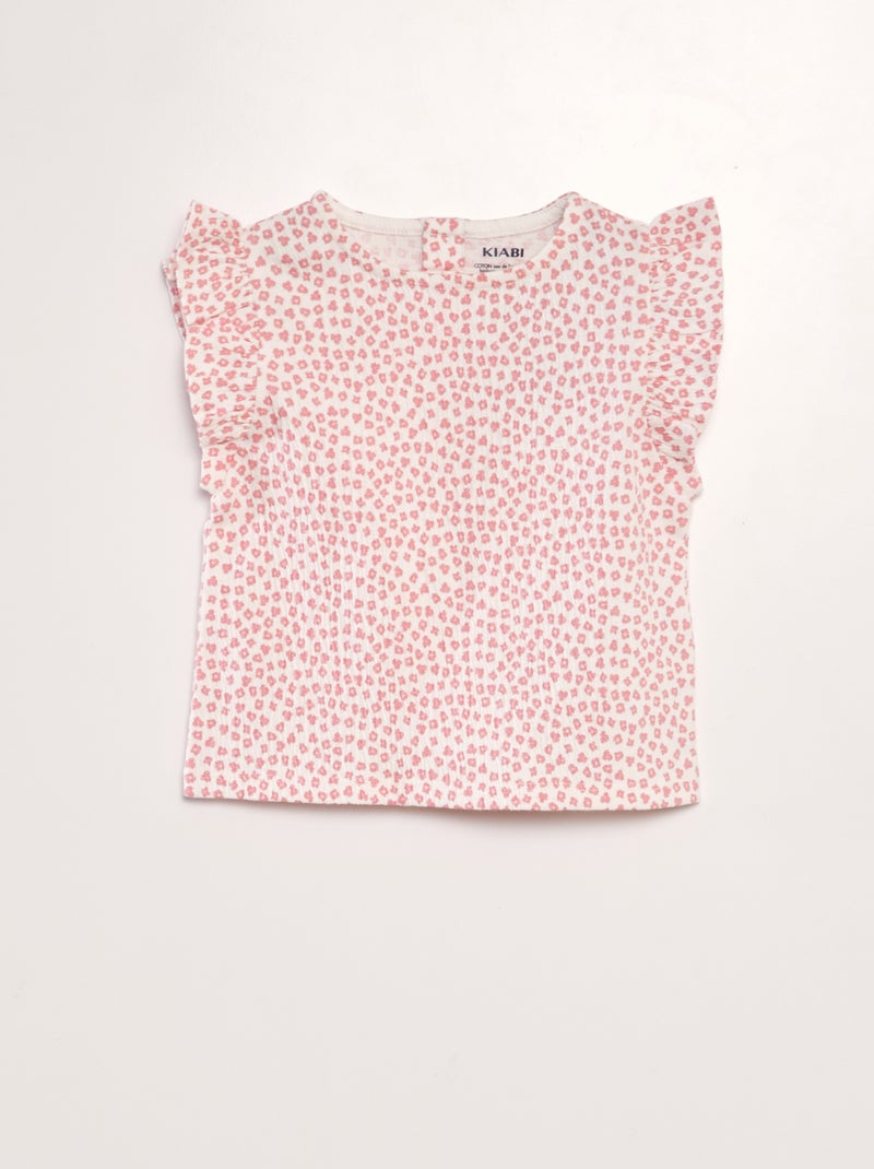 T-shirt estampada com mangas com folhos BRANCO - Kiabi