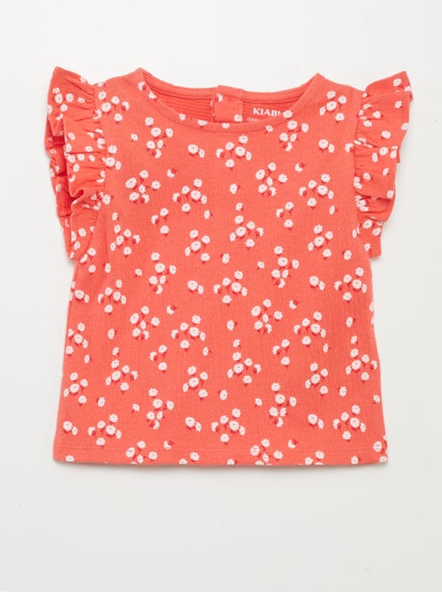 T-shirt estampada com mangas com folhos - Kiabi