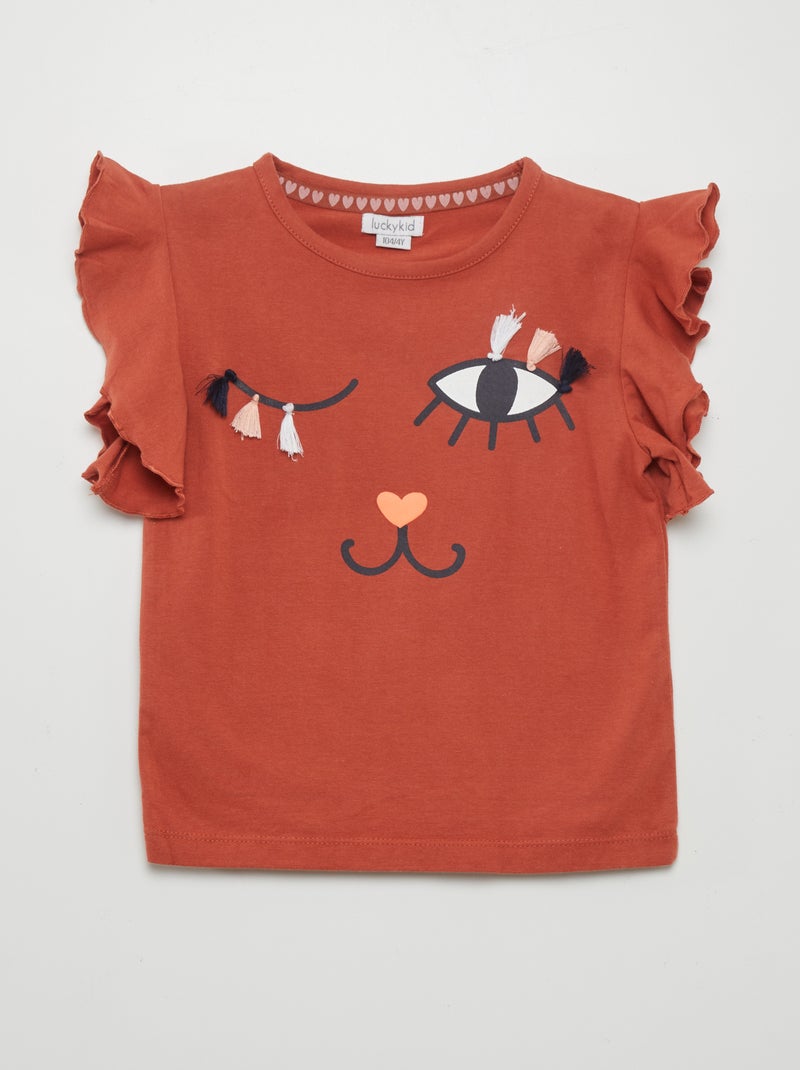 T-shirt estampada com mangas folheadas LARANJA - Kiabi