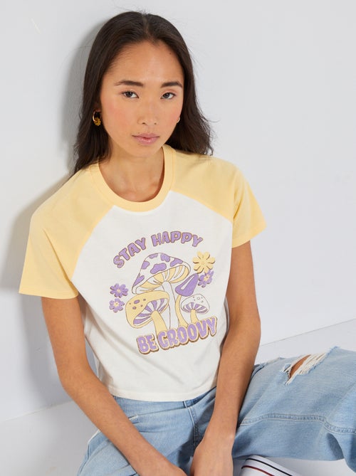 T-shirt estampada com mangas ragã - Kiabi