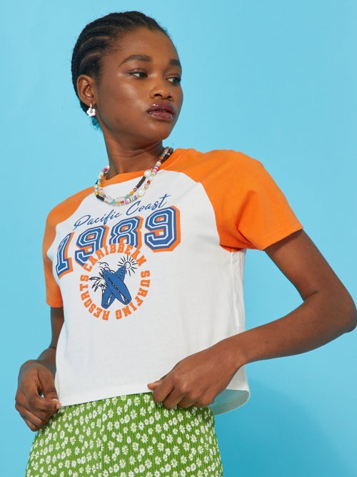 T-shirt estampada com mangas ragã - Kiabi