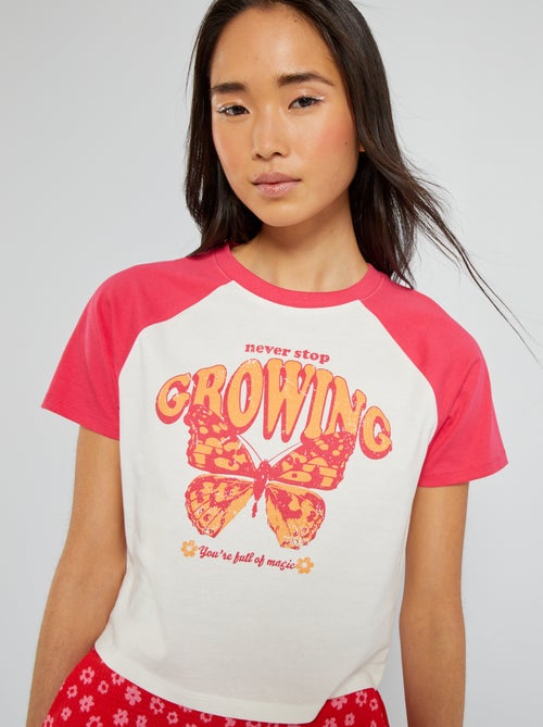 T-shirt estampada com mangas ragã - Kiabi