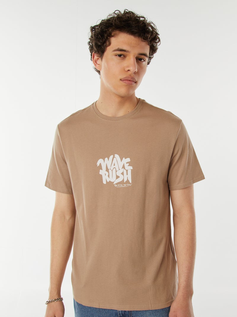 T-shirt estampada com mensagem Bege - Kiabi