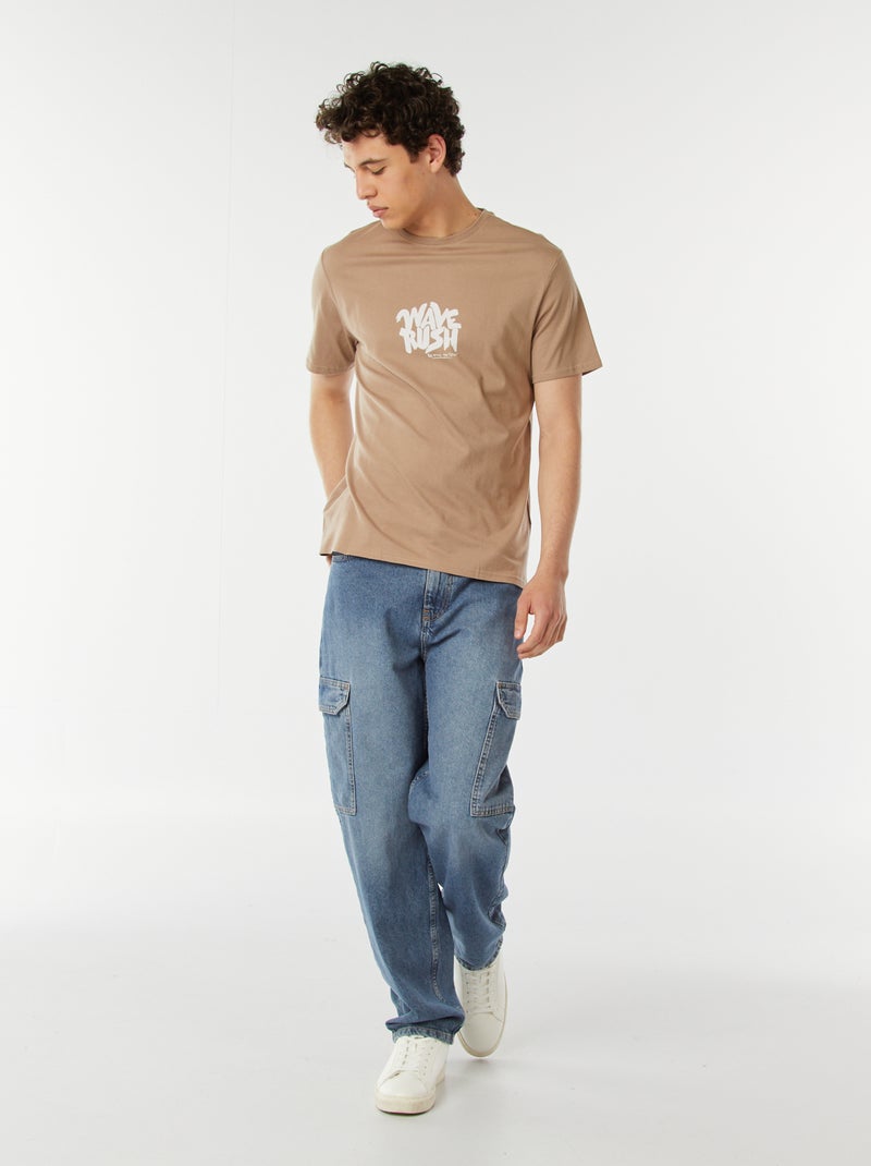 T-shirt estampada com mensagem Bege - Kiabi