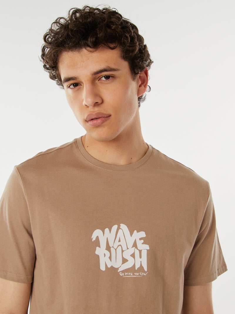 T-shirt estampada com mensagem Bege - Kiabi