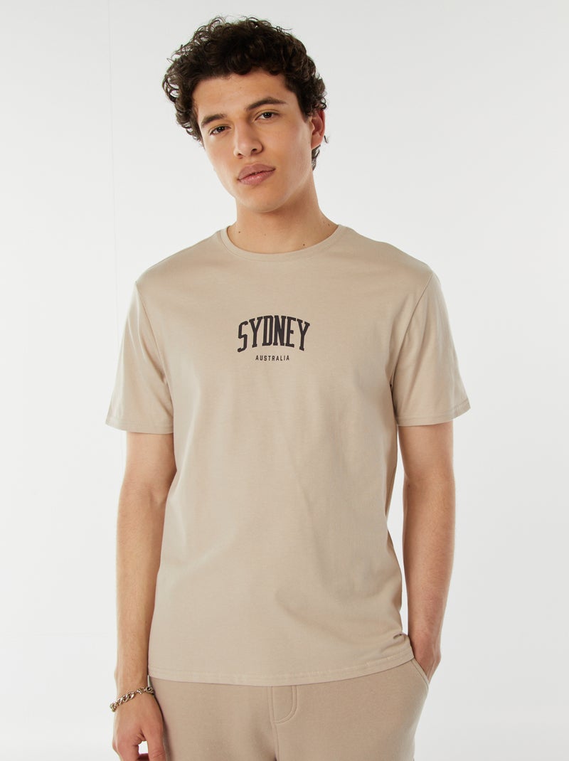 T-shirt estampada com mensagem Bege - Kiabi