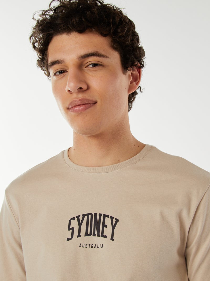 T-shirt estampada com mensagem Bege - Kiabi