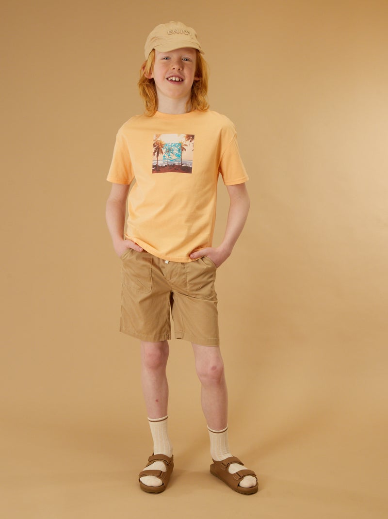 T-shirt estampada com mensagem bordada LARANJA - Kiabi