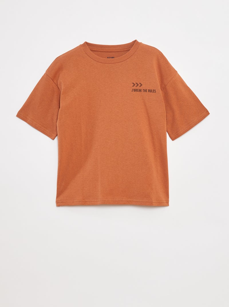 T-shirt estampada com mensagem Castanho - Kiabi