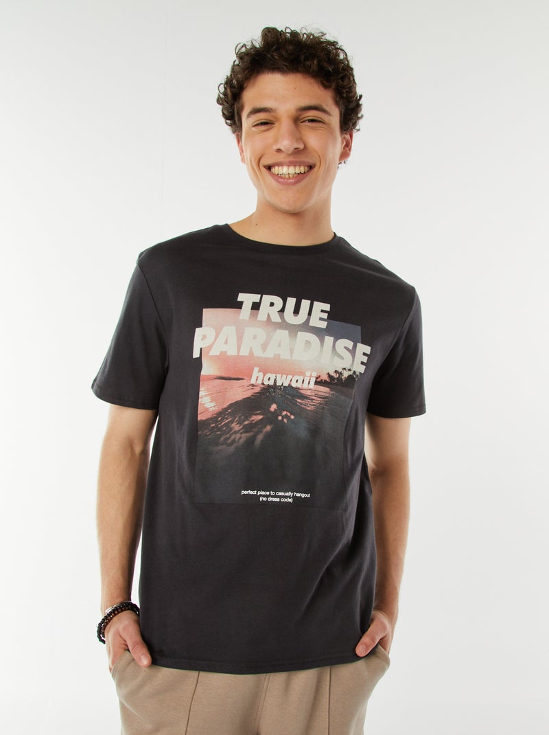 T-shirt estampada com mensagem Cinza - Kiabi