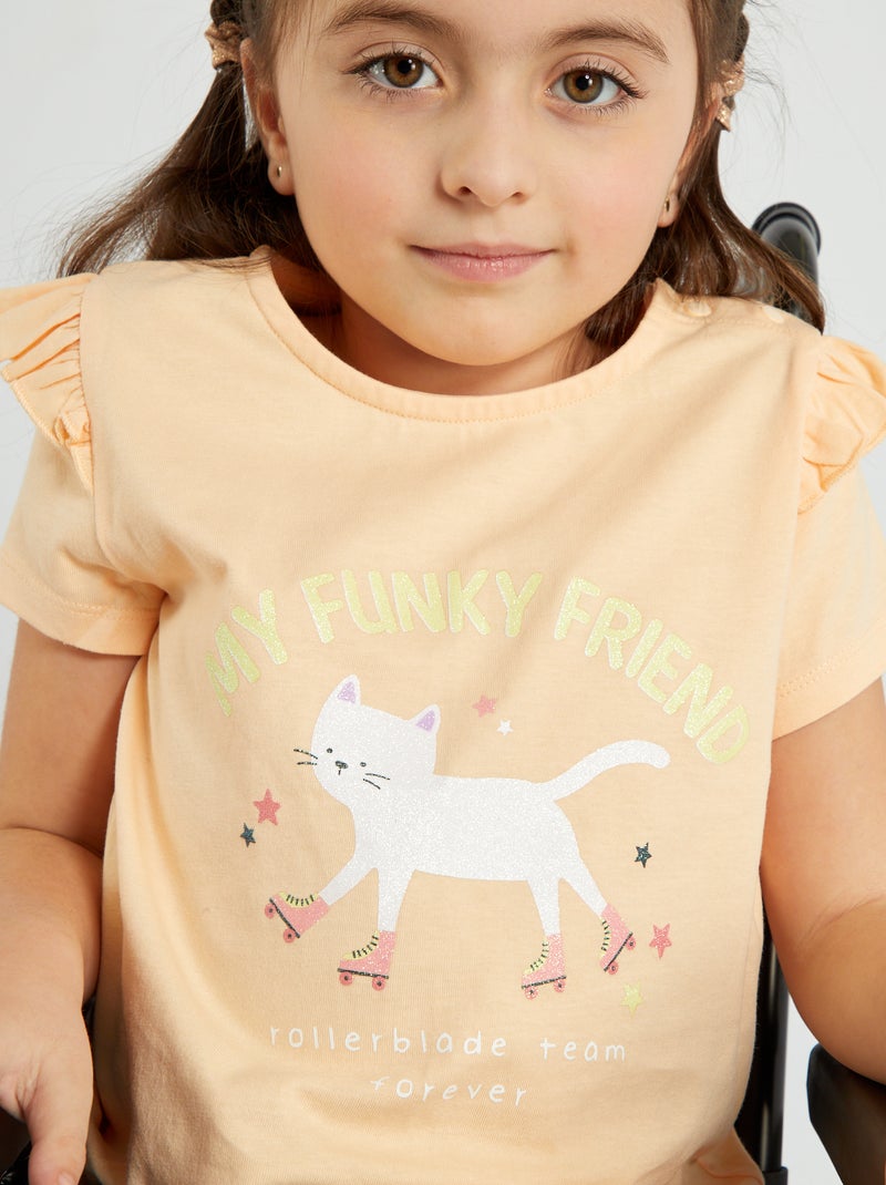 T-shirt estampada com molas de pressão nos ombros LARANJA - Kiabi