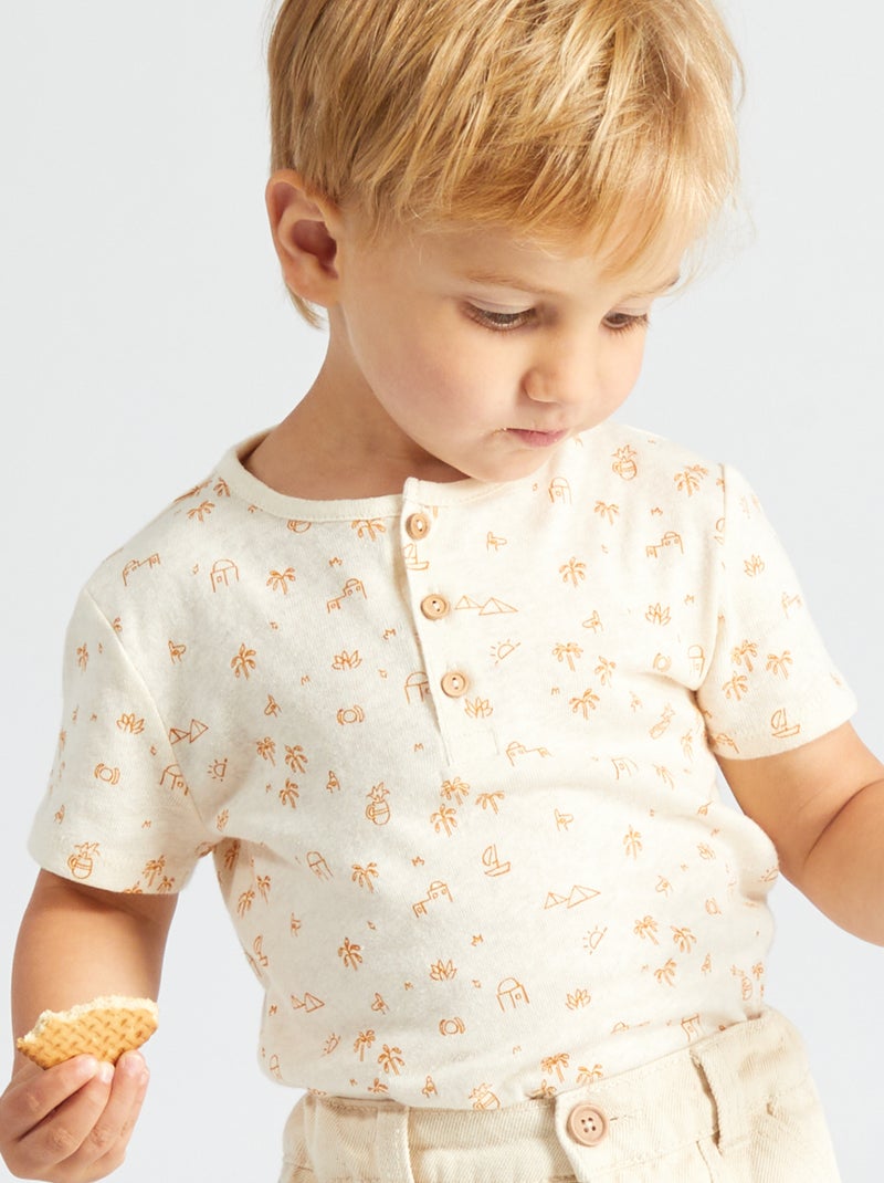 T-shirt estampada de algodão ajurado BRANCO - Kiabi