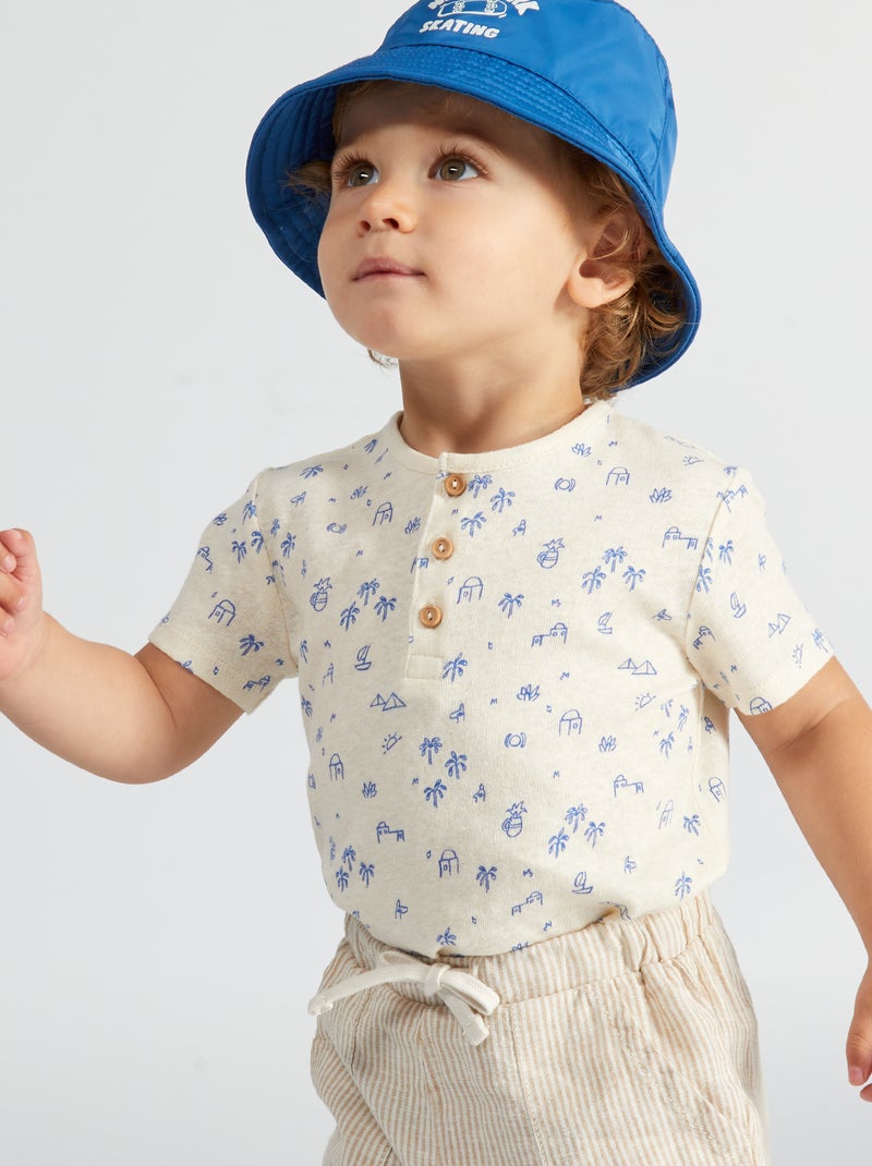 T-shirt estampada de algodão ajurado BRANCO - Kiabi