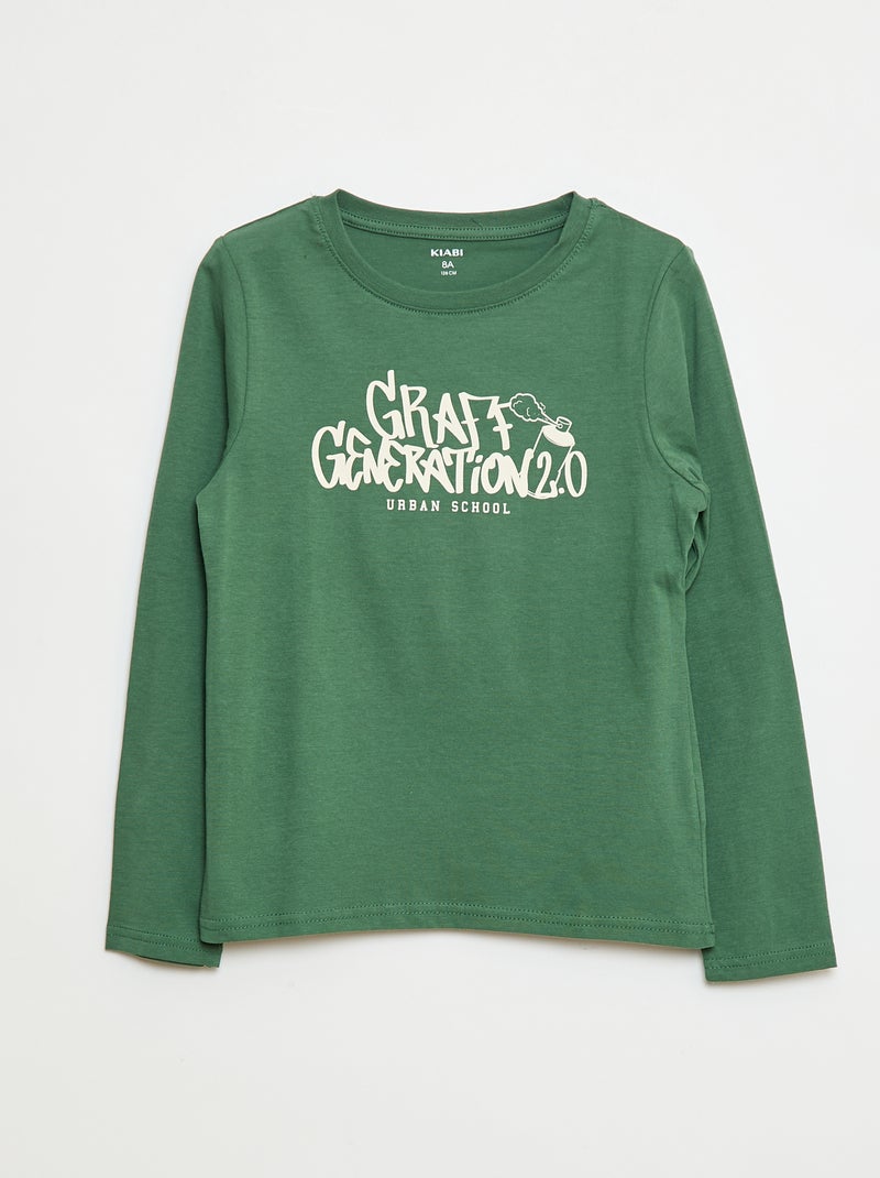 T-shirt estampada de fantasia de manga comprida Verde - Kiabi