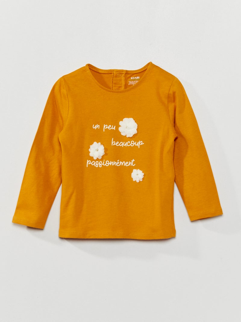 T-shirt estampada de gola redonda AMARELO - Kiabi