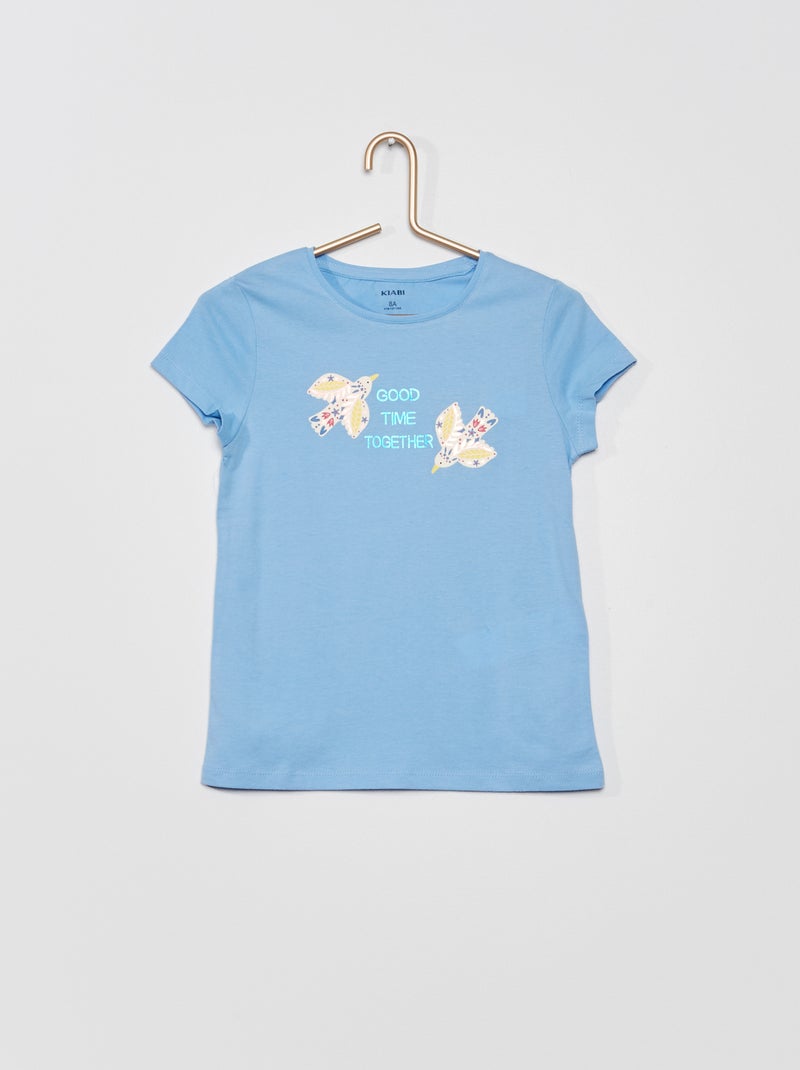 T-shirt estampada de gola redonda AZUL - Kiabi