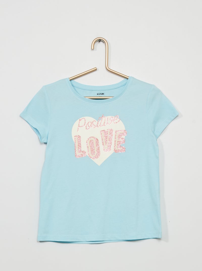 T-shirt estampada de gola redonda AZUL - Kiabi