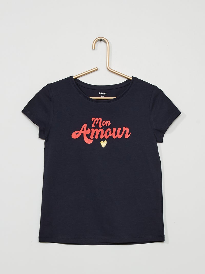 T-shirt estampada de gola redonda AZUL - Kiabi