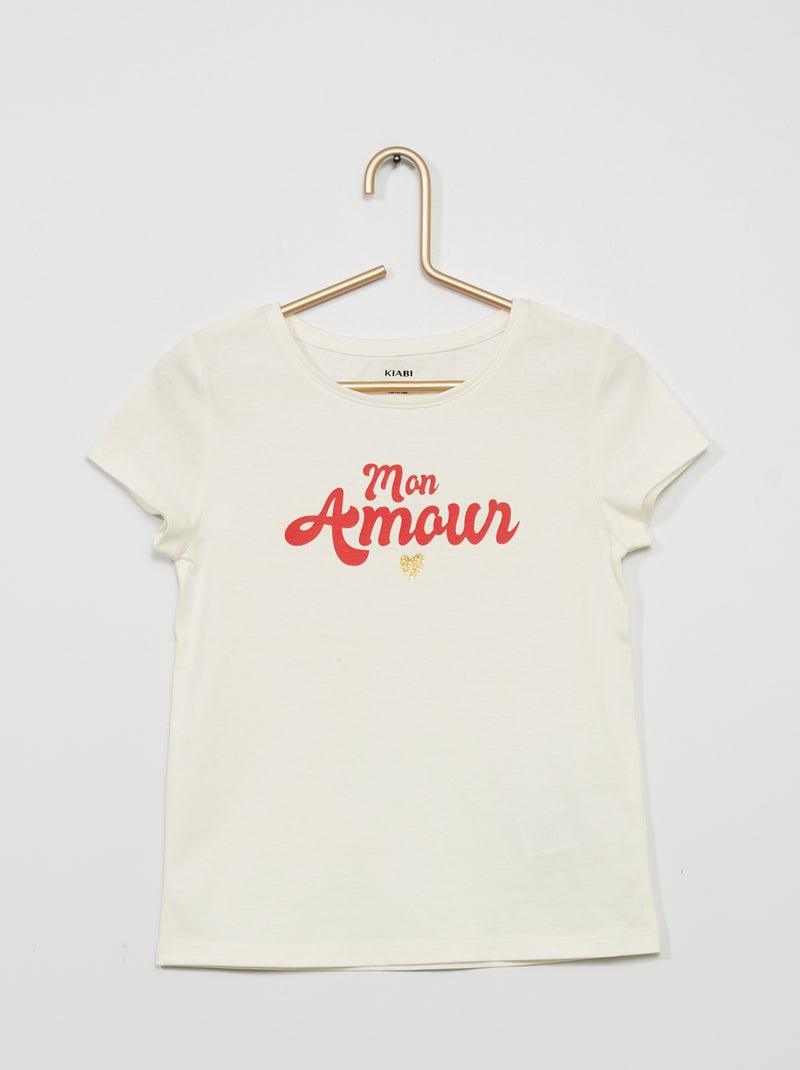 T-shirt estampada de gola redonda BRANCO - Kiabi