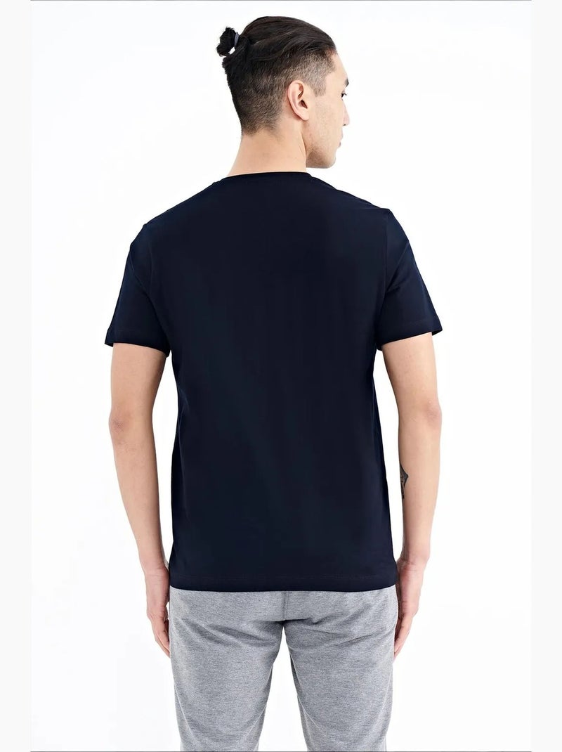 T-shirt estampada de gola redonda com patch tommy Azul-marinho - Kiabi