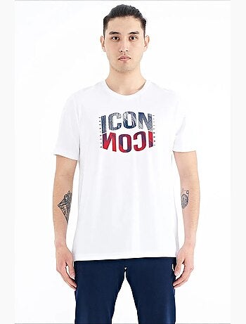 T-shirt estampada de gola redonda com patch tommy