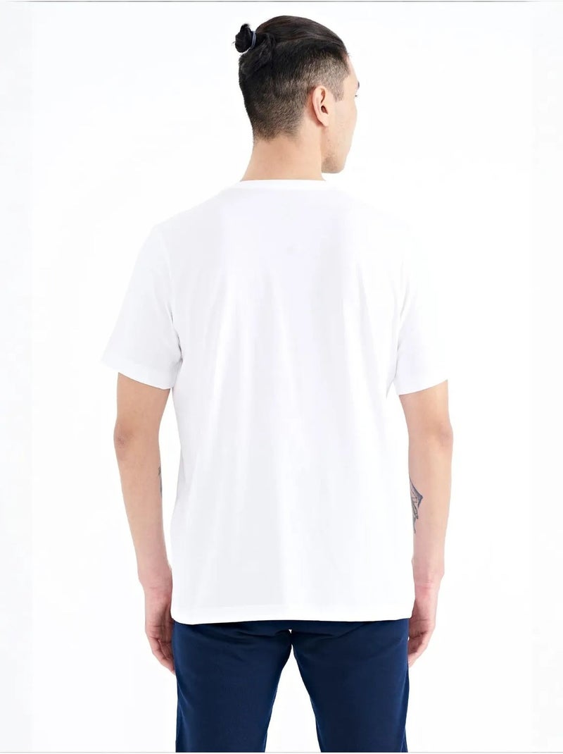 T-shirt estampada de gola redonda com patch tommy Branco - Kiabi