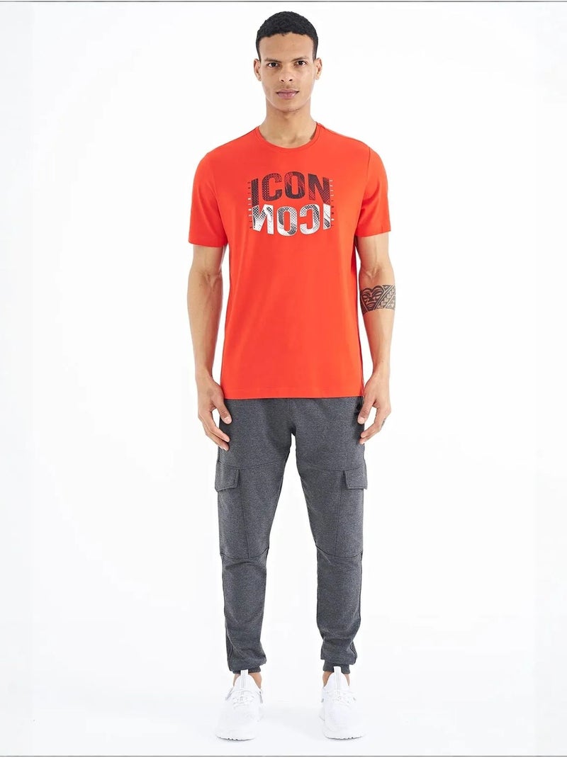T-shirt estampada de gola redonda com patch tommy Laranja - Kiabi