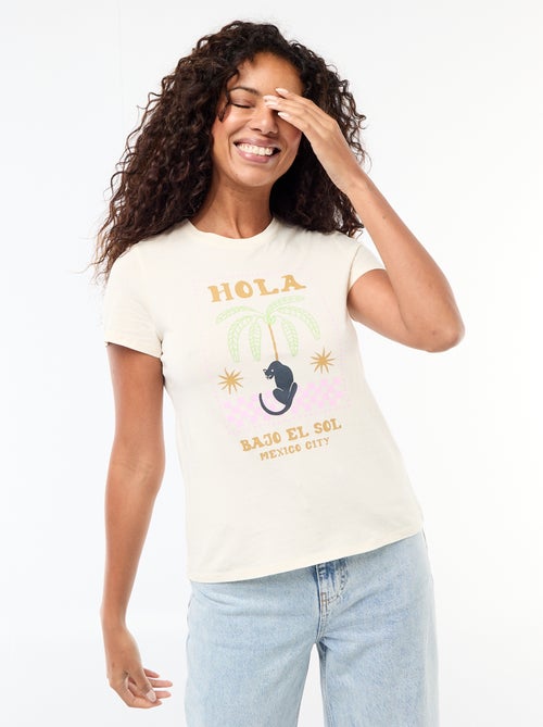 T-shirt estampada de gola redonda para mulher - Kiabi T-shirt estampada de gola redonda para mulher - Kiabi