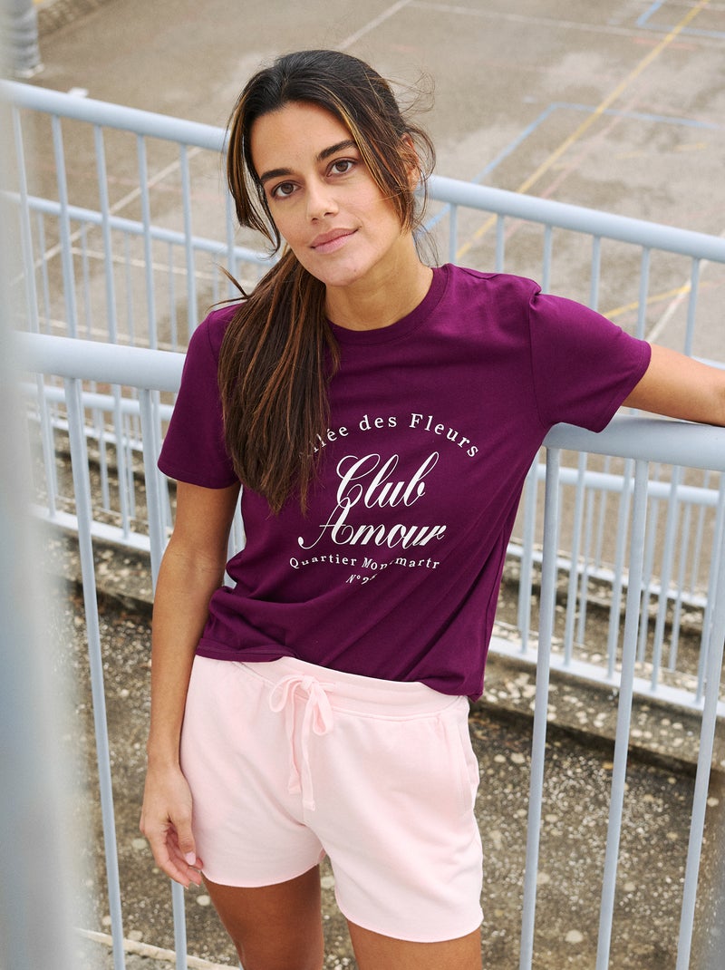 T-shirt estampada de gola redonda para mulher Violeta - Kiabi