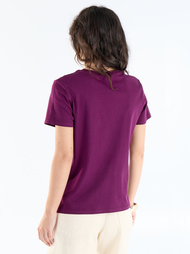 T-shirt estampada de gola redonda para mulher Violeta - Kiabi