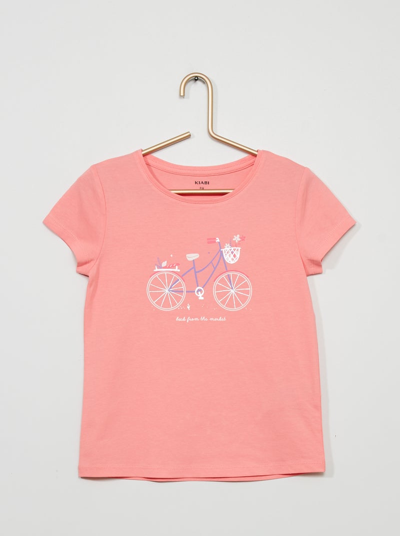 T-shirt estampada de gola redonda ROSA - Kiabi