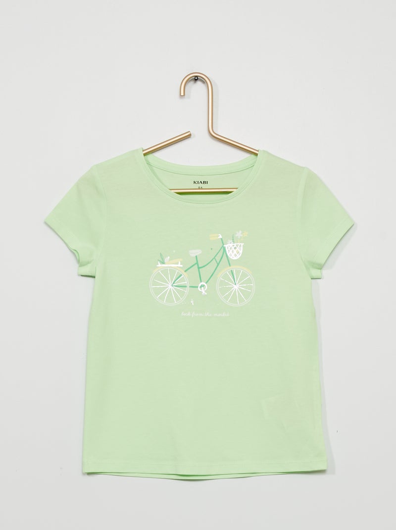 T-shirt estampada de gola redonda VERDE - Kiabi