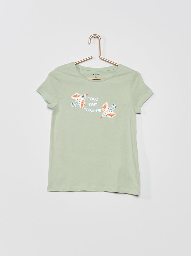 T-shirt estampada de gola redonda VERDE - Kiabi