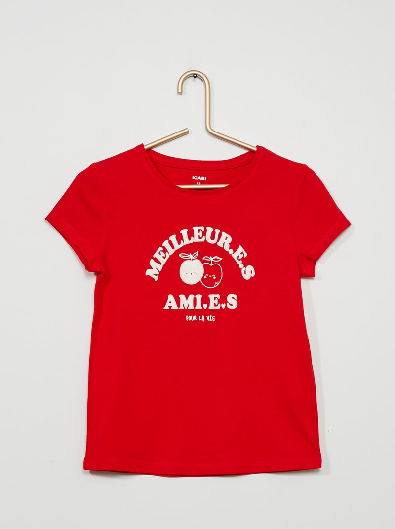 T-shirt estampada de gola redonda VERMELHO - Kiabi