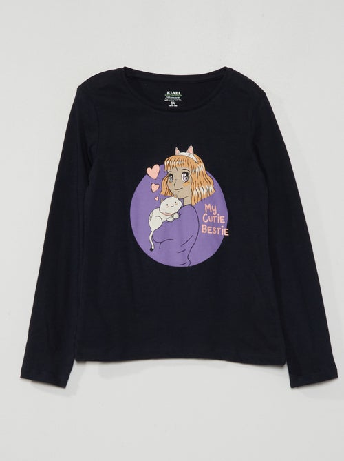 T-shirt estampada de manga comprida - Kiabi