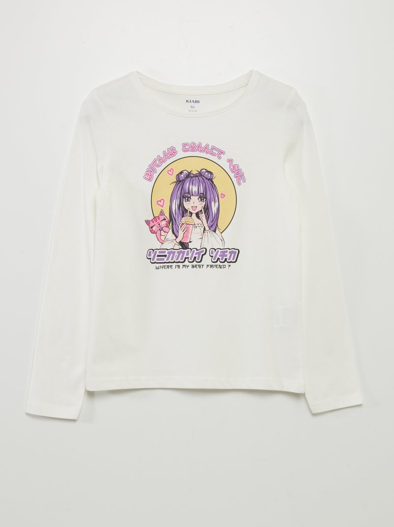 T-shirt estampada de manga comprida BEGE - Kiabi