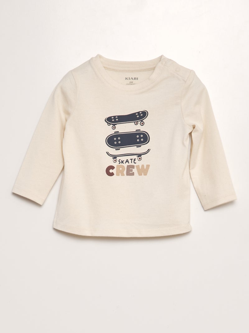 T-shirt estampada de manga comprida BEGE - Kiabi