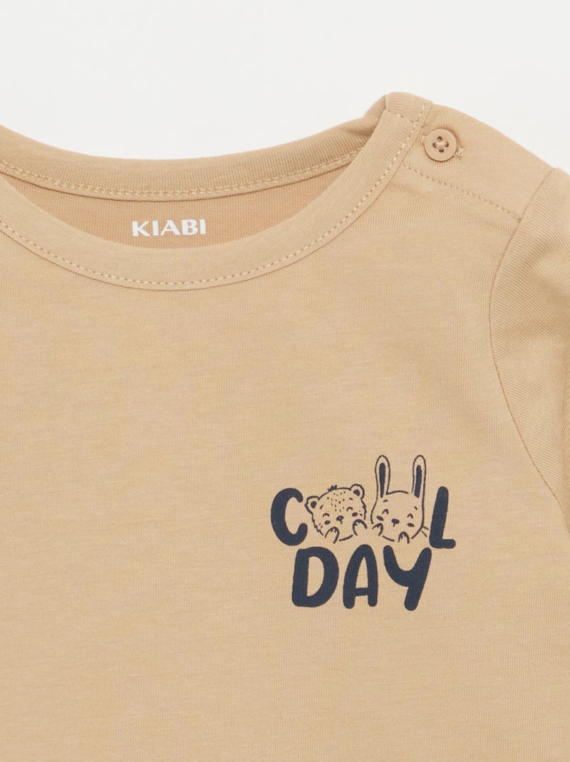 T-shirt estampada de manga comprida Bege - Kiabi