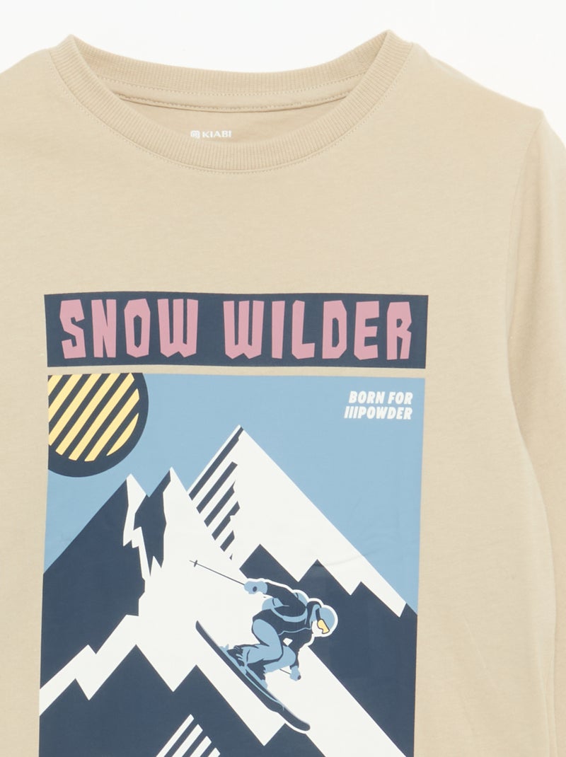 T-shirt estampada de manga comprida Bege - Kiabi